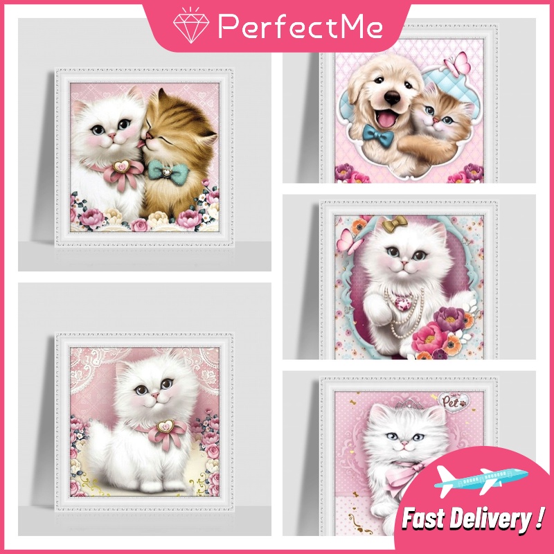 Bộ tranh đính đá 5D DIY hình mèo và chó dễ thương trang trí phòng ngủ cho cặp đôi