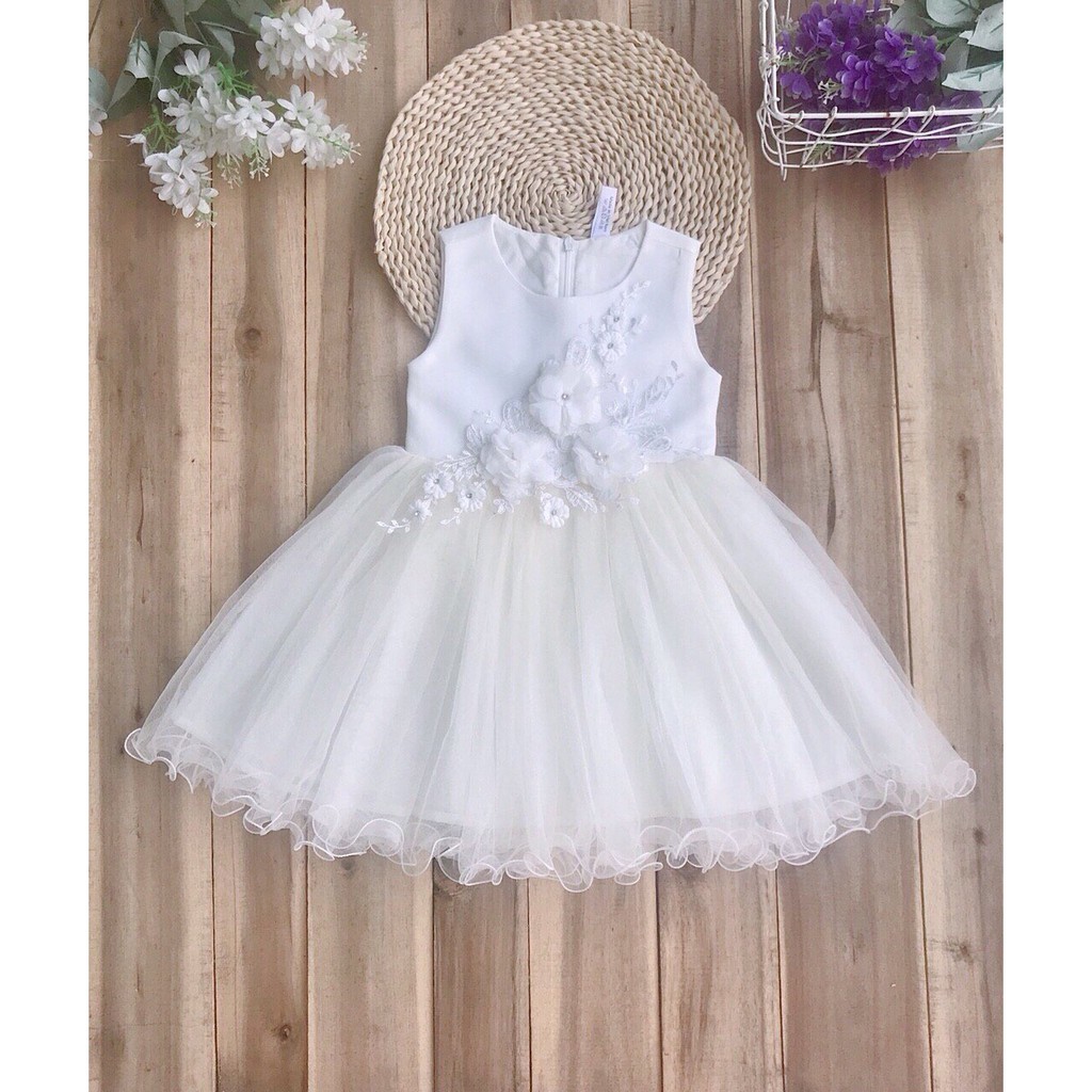 Váy công chúa đính hoa nổi siêu xinh cho bé gái_XHN05