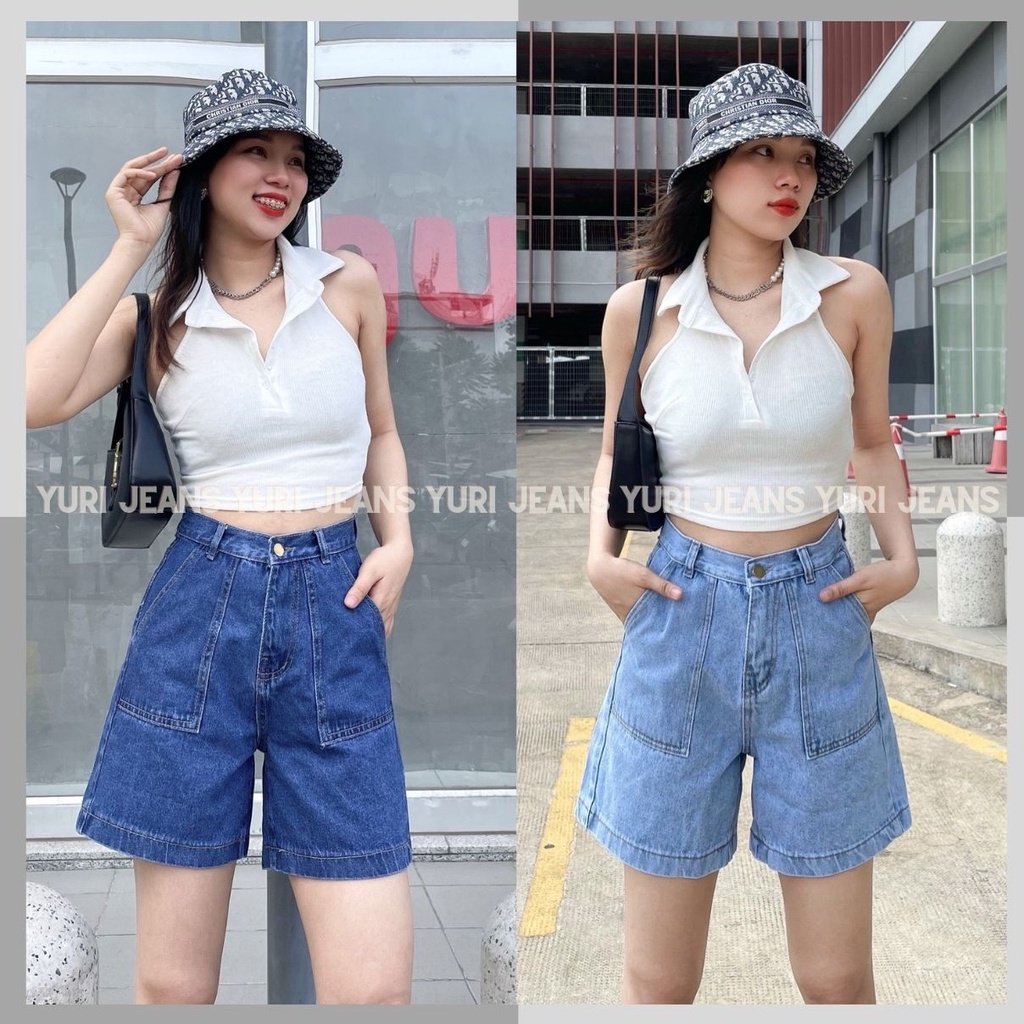 Quần Ngố Ông Rộng Lưng Cao Dáng Chữ A  Túi Kiểu Màu Xanh Đậm,Nhạt Shop  YuRi Jeans Lửng 003
