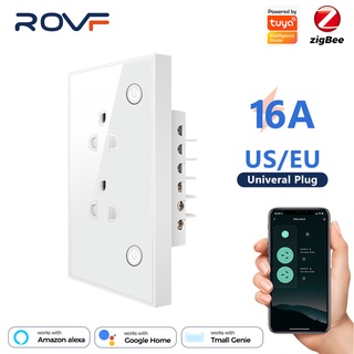 Ổ cắm điện thông minh rovf 16a us eu 110v 240v tuya zigbee smart life google home alexa bật tắt hẹn giờ bằng giọng nói