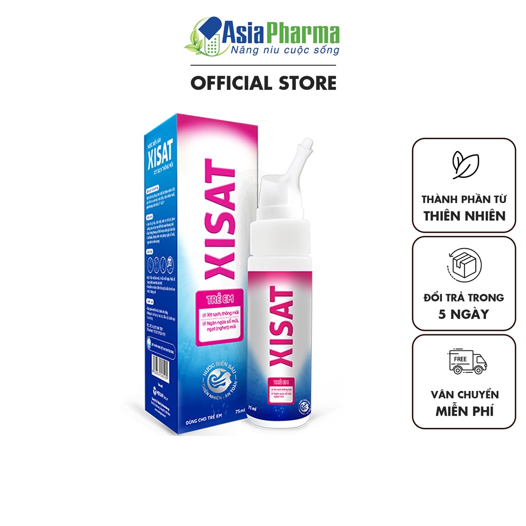 Dung dịch xịt nhỏ rửa mũi XISAT trẻ em từ nước muối biển sâu 75ml - ASIA PHARMA