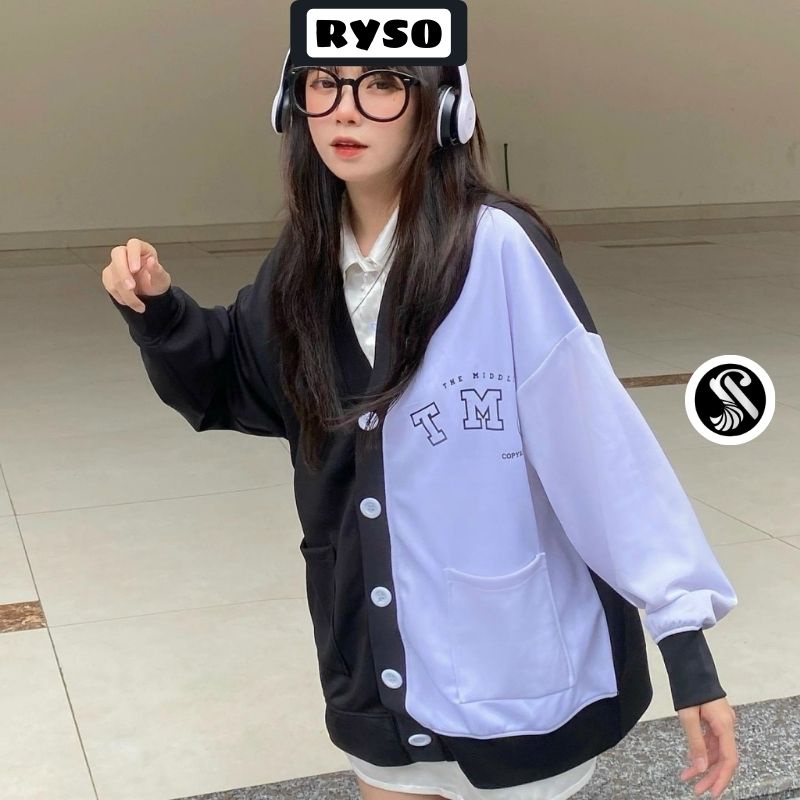 Áo Khoác Bomber Nỉ Bông Nam Nữ Form Rộng Unisex Dày Mịn Phối 2 Màu Trắng Đen RYSO | BigBuy360 - bigbuy360.vn