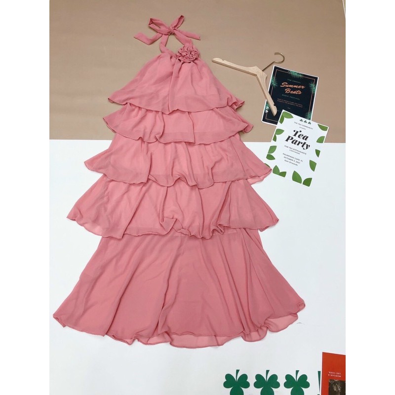 G 10g- đầm maxi i 5 tầng yếm cổ đính hoa, màu theo hình sàn