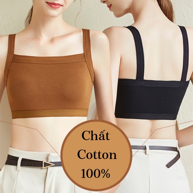 Áo 2 dây nữ bản to có mút ngực, áo bra 2 dây dáng croptop chất cotton mềm mịn BRA10