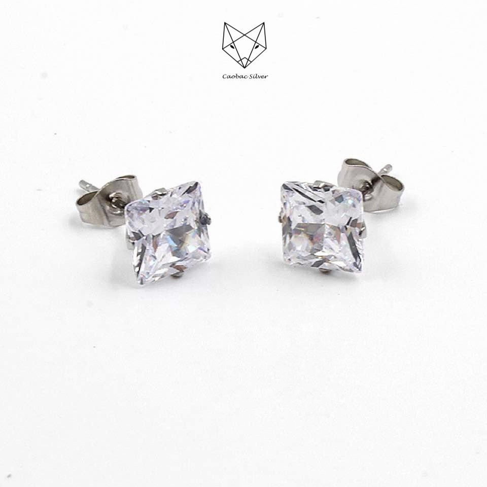 Khuyên Bạc Ta S925 Cao Cấp CaoBac Silver Nụ Đá Vuông Đơn Giản, Cá Tính Thời Trang Phụ Kiện Trang Sức Unisex Cá Tính