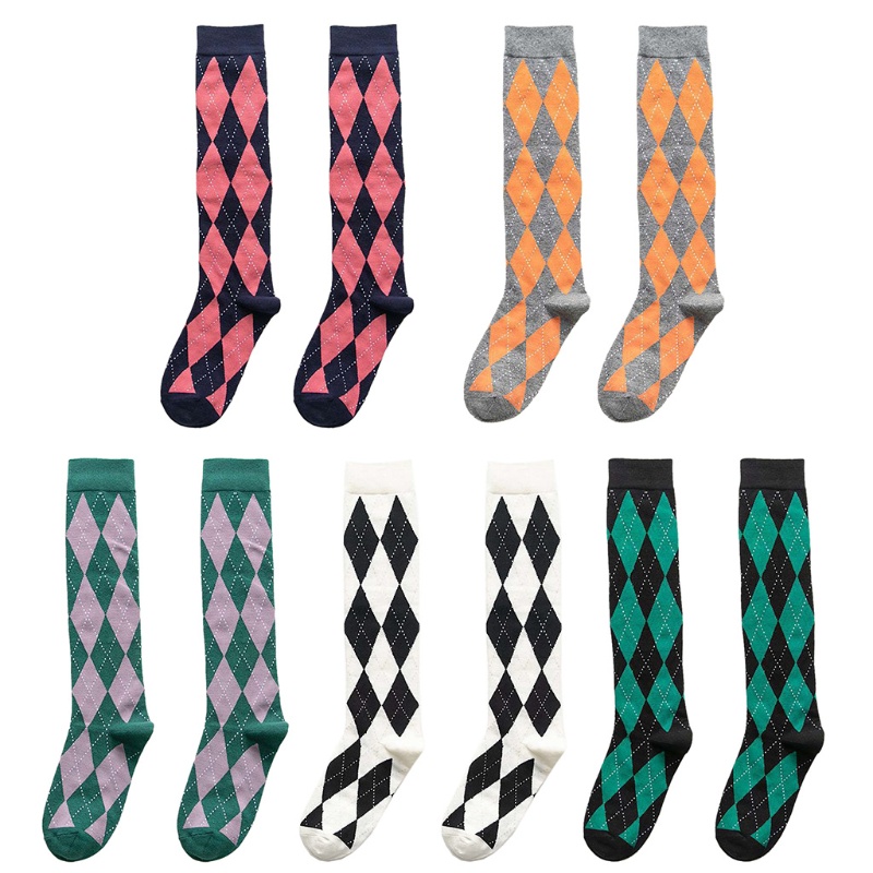 Xiangbao Vớ Cotton Dài Đến Đầu Gối Kẻ Sọc Ca Rô Màu Tương Phản Kiểu Vintage Nhật Bản Cho Nữ Sinh