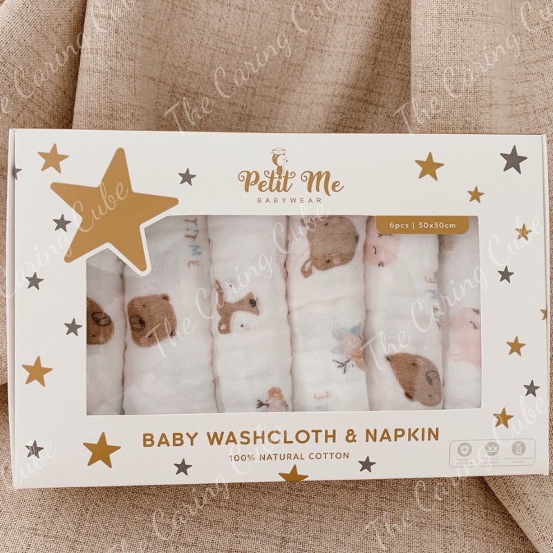 Khăn sữa Petit Me set 6 chiếc chất liệu cotton oganic tự nhiên - The Caring Cube