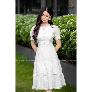 BEBOND Đầm thiết kế Lana Dress ren tầng tay bồng hot trend màu trắng