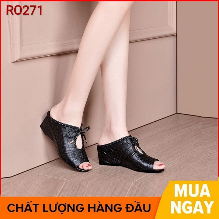 Giày sandal nữ cao gót 7 phân hai màu đen nâu hàng hiệu rosata ro271