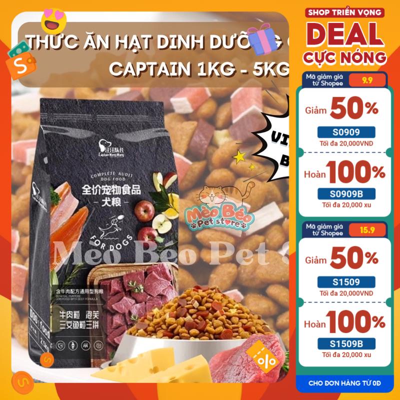 Thức ăn hạt cho cún biếng ăn Captain, trộn lẫn thịt bò, phô mai, cá hồi, rau củ đầy đủ dinh dưỡng