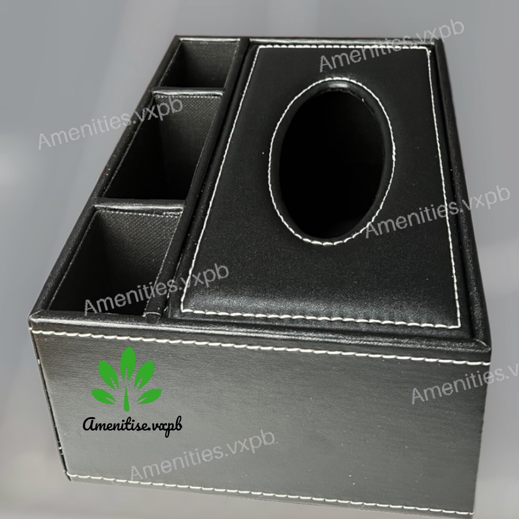 Hộp đựng giấy ăn giả da cao cấp kèm khay để điều khiển, bút,... tiện lợi