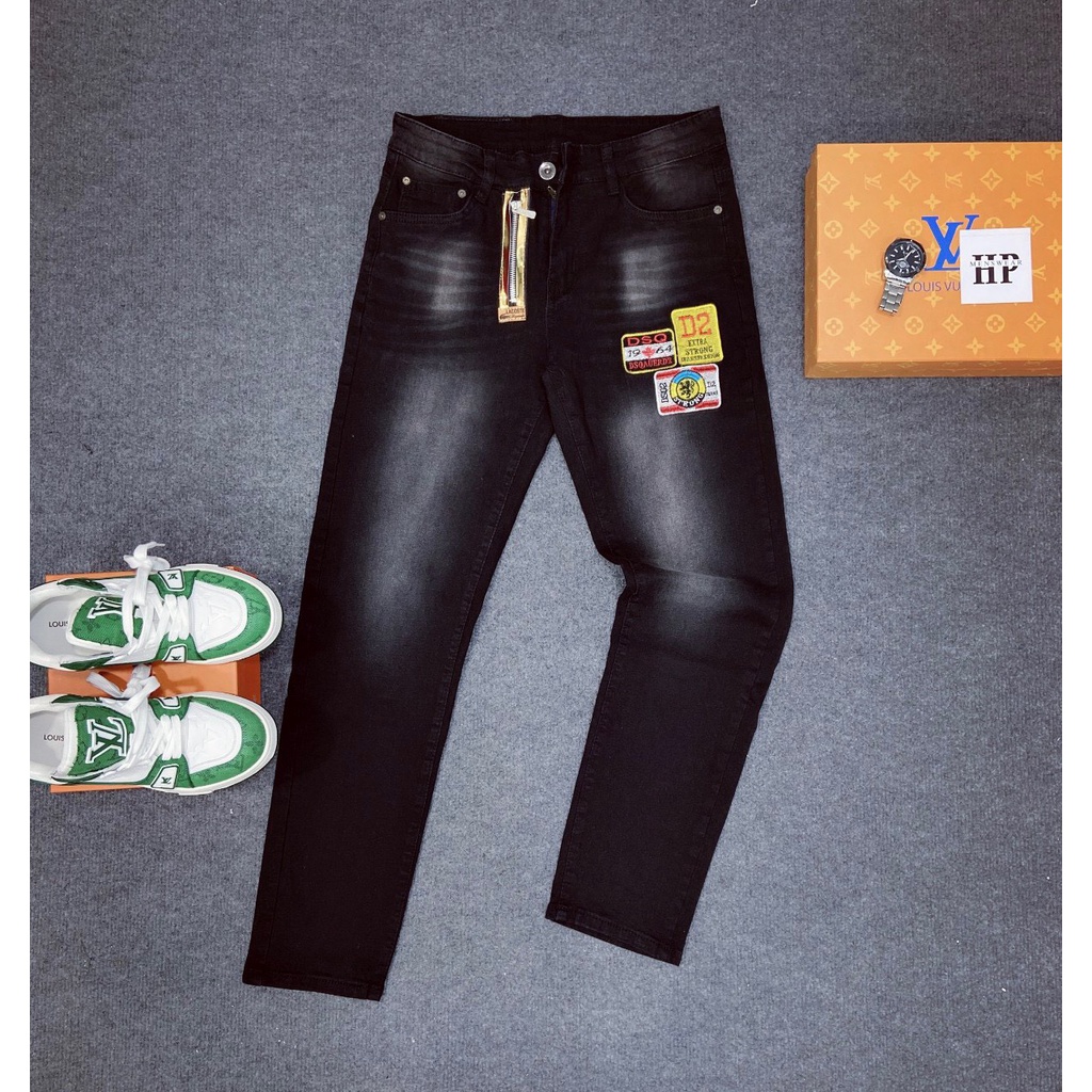 Quần jean nam cao cấp co dãn logo thêu chuẩn from phối dây kéo mẫu mới hot trend