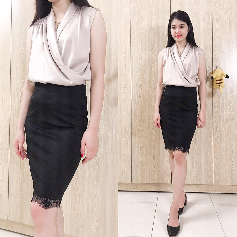 {GIÁ SỈ TẬN XƯỞNG} CHÂN VÁY BÚT CHÌ PHỐI REN CÔNG SỞ | BigBuy360 - bigbuy360.vn