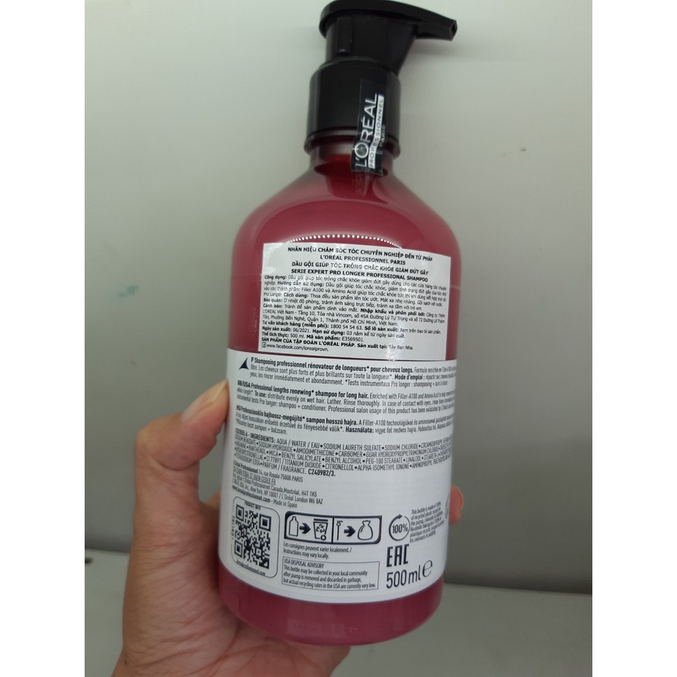 Dầu gội Loreal Pro Longer giảm gãy &amp; làm dài tóc 500ml (MP7811)