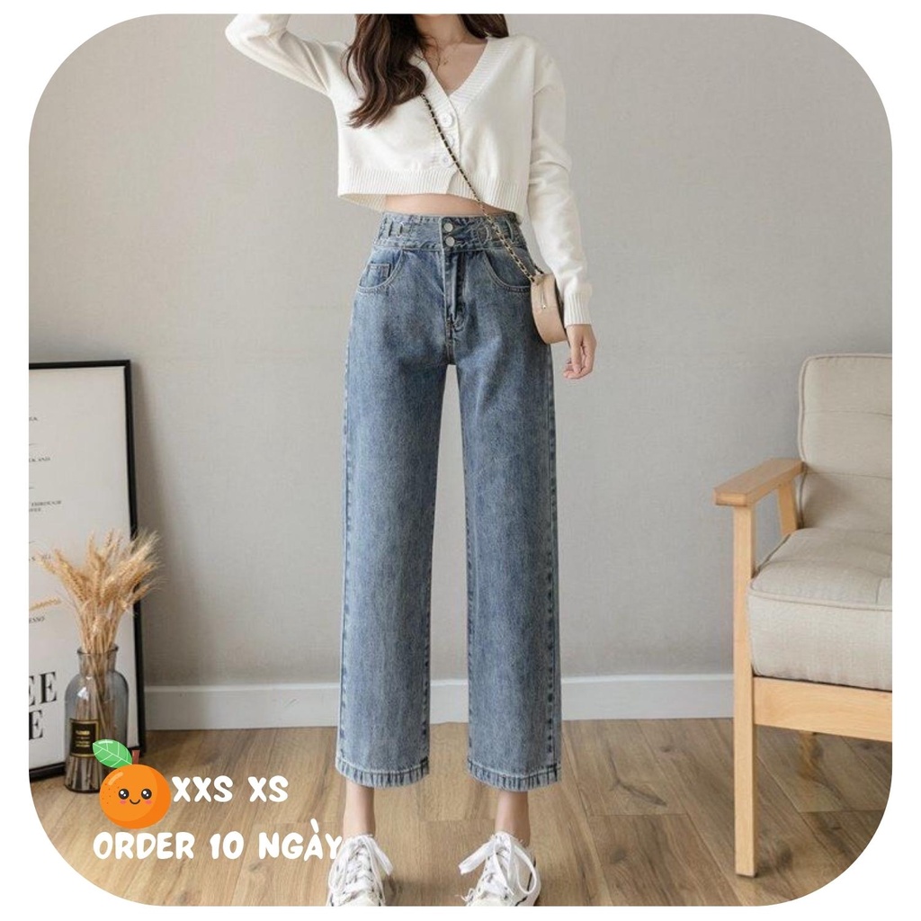 Quần Jeans Size XXS XS Hai Cúc Ống Rộng Cho Nữ 1m40