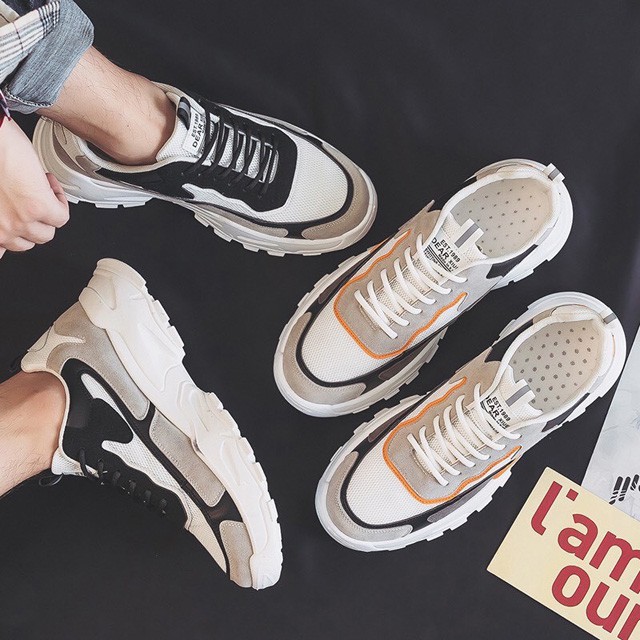 Giày thể thao sneaker nam tăng chiều cao vải da lộn hai màu đen cam phong cách Hàn Quốc giày dép nam nữ Chago GTT107-1