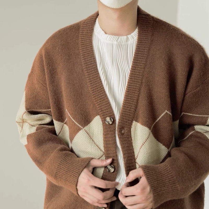 Áo len Cardigan cổ chữ V phiên bản Hàn Quốc, áo khoác len mùa đông len dài tay khoác lười rộng rãi giản dị