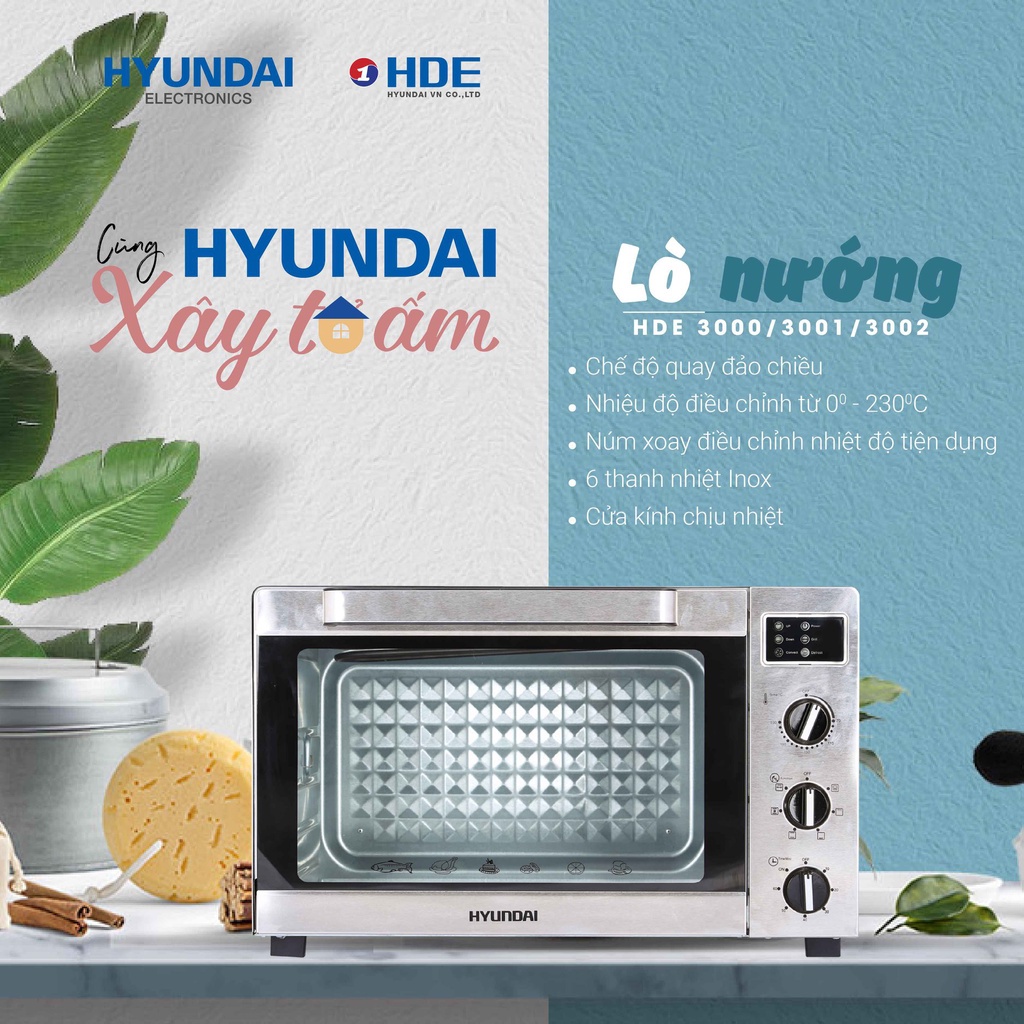 Lò nướng Hyundai HDE 3000S, Dung tích 30L, 35L, 45L. Hàng chính hãng Bảo hành 12 tháng