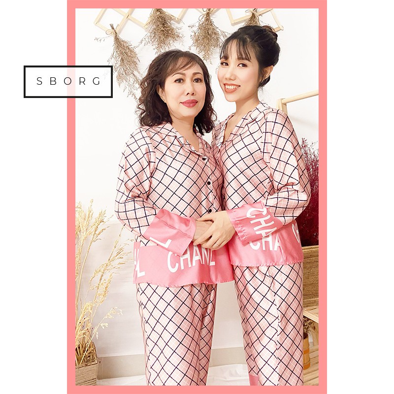 Đồ bộ mặc nhà SBORG bộ pijama lụa satin họa tiết sang trọng tay dài quần dài có túi 50-65kg quà tặng mẹ và vợ