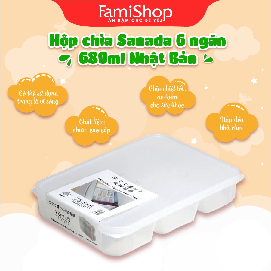 FamiShop Hộp chia Sanada 6 ngăn 680ml Nhật Bản