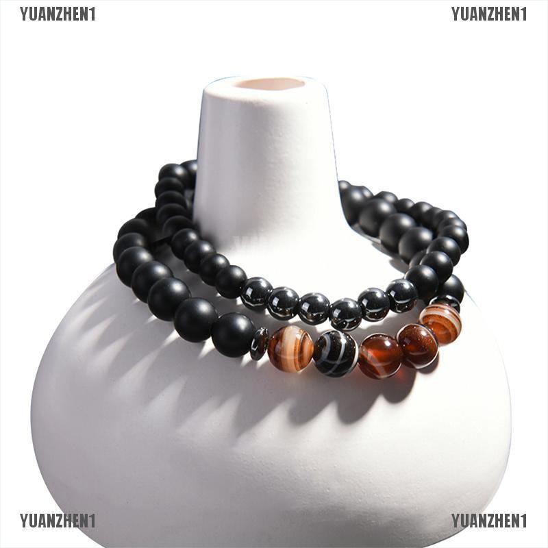 [YUANZHEN1] Set 2 Vòng Tay Chuỗi Hạt Đá Tự Nhiên Màu Đen