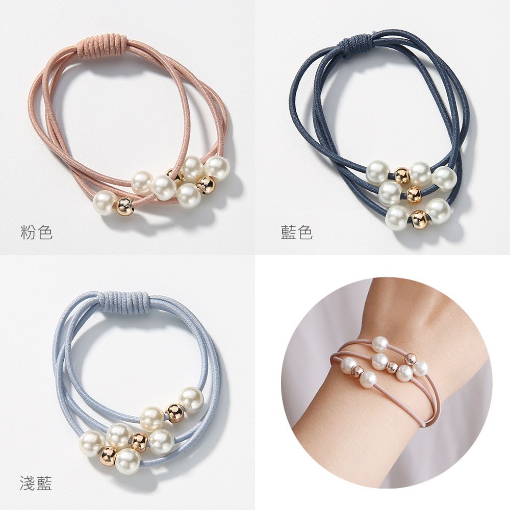 Dây cột tóc nhiều lớp đính ngọc trai nhỏ trẻ trung dễ phối đồ nhiều màu tùy chọn