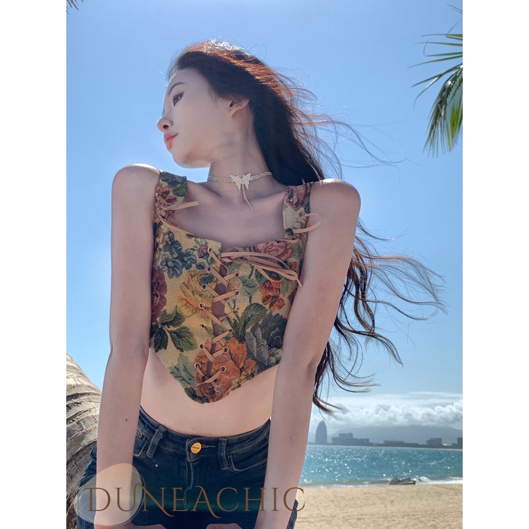 DUNEA Áo hai dây hở lưng phong cách cổ điển gợi cảm thời trang dành cho nữ