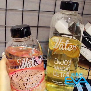 Bình Đựng Nước Thuỷ Tinh 600ML In Chữ Detox Đựng Nước Tiện Lợi