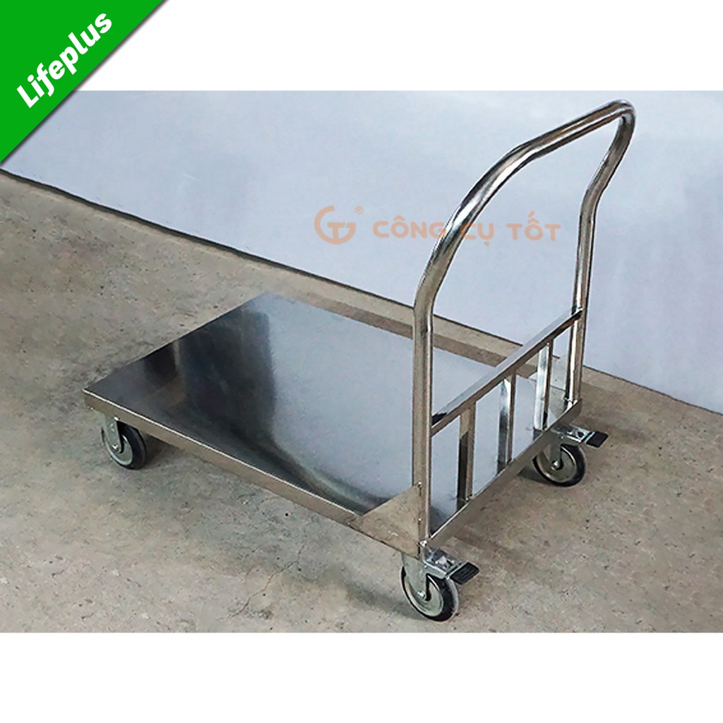 Bộ 4 bánh xe đẩy hàng tổng tải 200kg xoay 360 độ lốp nhựa TPR đỏ mận hãm sau Φ75mm