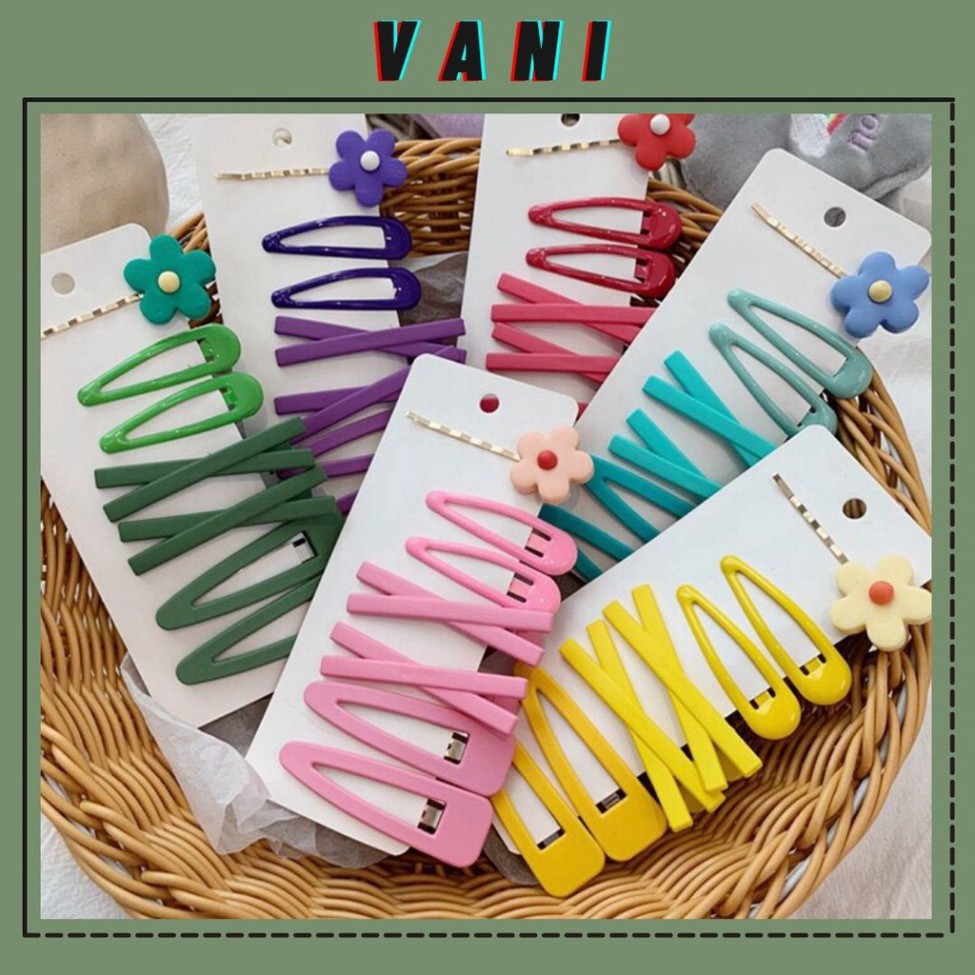 Set 7 Kẹp Tóc Chữ X Và Hoa Gốm Dễ Thương Nhiều Màu - VANI STORE