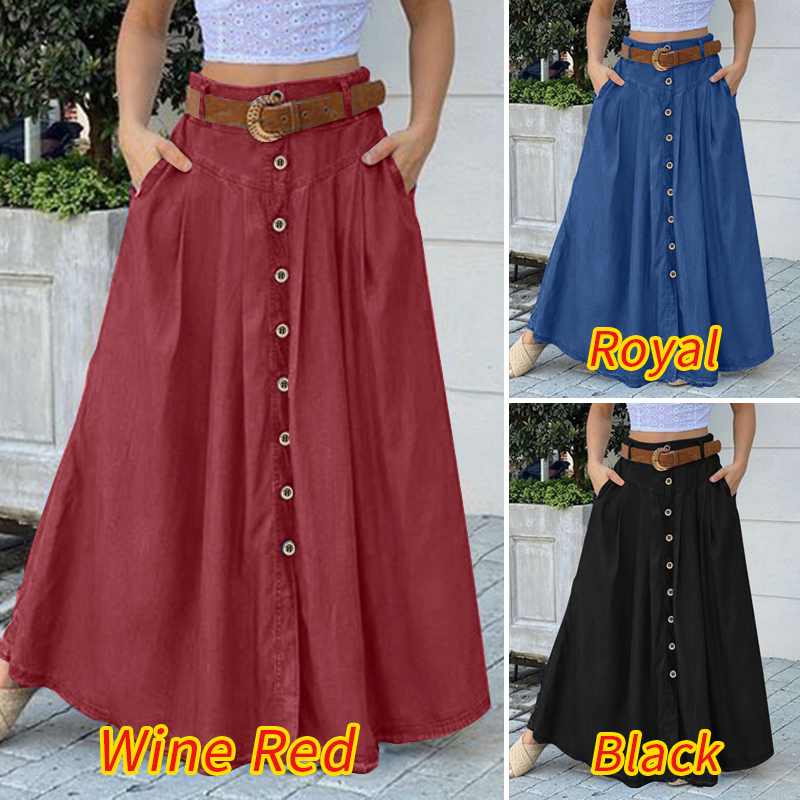 ZANZEA Chân Váy Dài Phối Nút Thời Trang Retro Cho Nữ