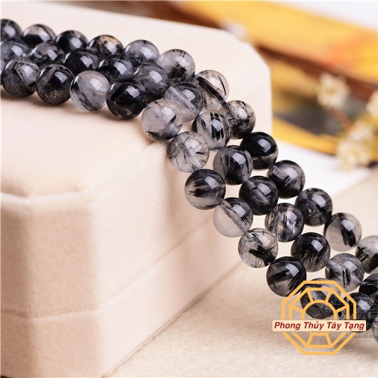 Vòng tay phong thủy Đá T Anh Tóc Đen VIP [TẶNG HỘP GỖ] - Nam Nữ mệnh Thuỷ Mộc - Phong Thủy Tây Tạng
