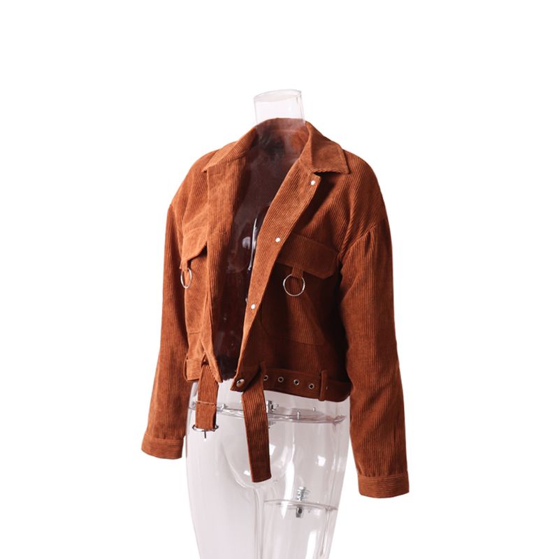 Áo Khoác Nhung Mỏng Dáng Ngắn Phối Túi Thời Trang Xuân Thu 2019 Cho Nữ