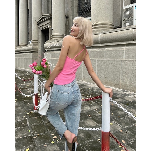 Áo thun nữ hai dây thiết kế lệch vai điểm nhấn hai màu MIEU - JJL19