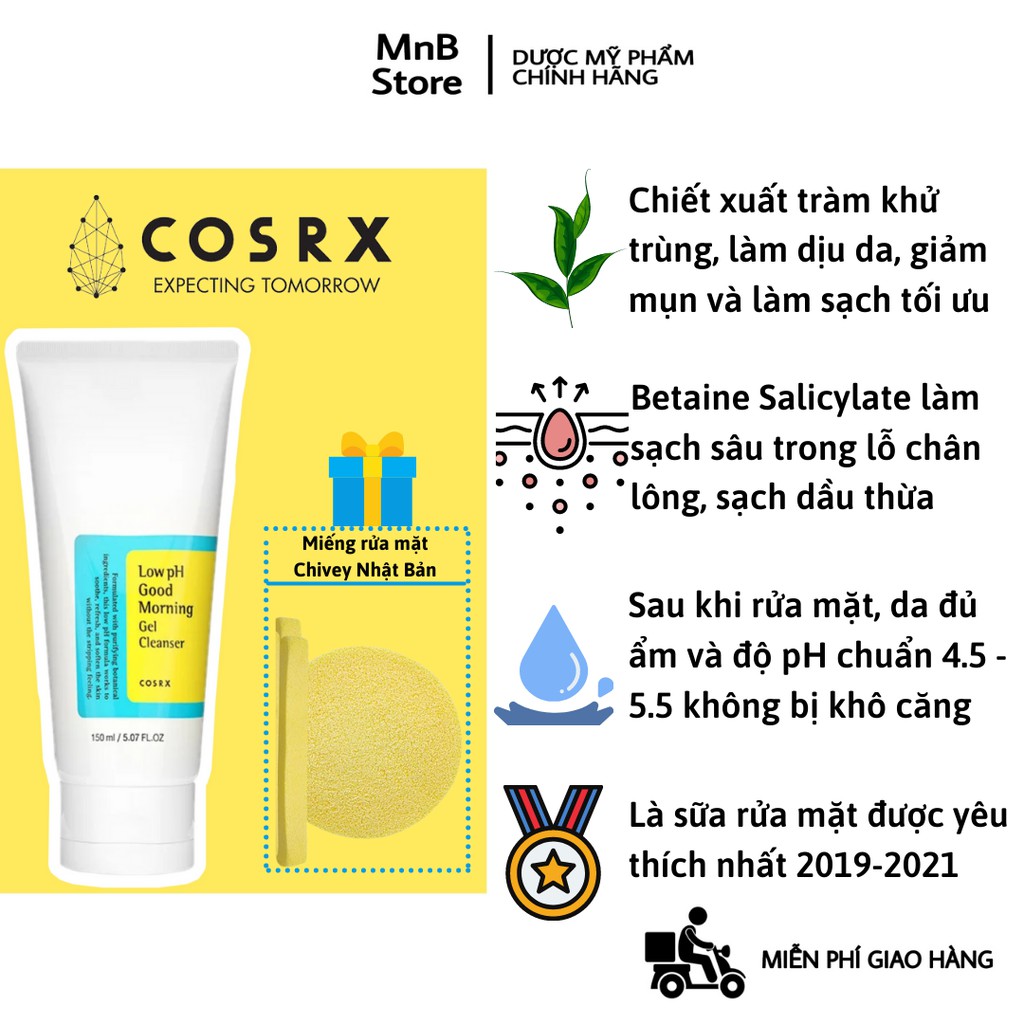 [CÓ BILL] Sữa Rửa Mặt Dạng Gel Cho Da Dầu Mụn, Nhạy Cảm Cosrx Low pH Good Morning Gel Cleanser 150ml - MnB Store
