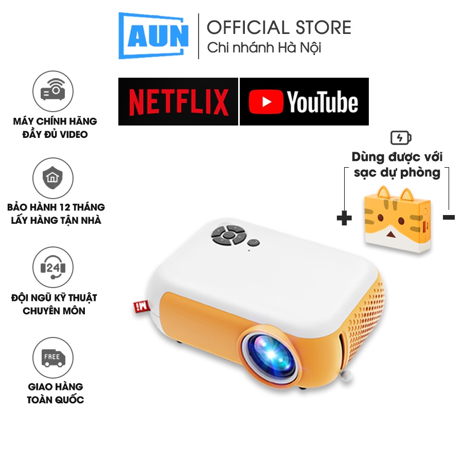 Máy chiếu mini AUN C40s hỗ trợ video HD và kết nối với điện thoại, laptop, máy tính