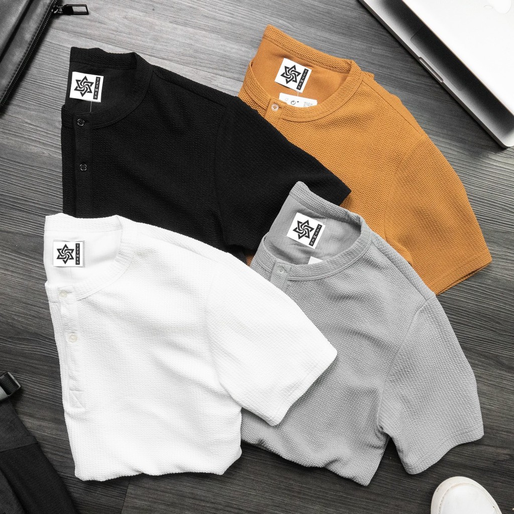 Áo Thun Trơn Hàn Quốc Form Slimfit Ôm Gọn Cotton Tổ Ong Co Giãn 4 Chiều Có Cúc Tiện Lợi Chống Nhăn Đi Chơi Đi Làm