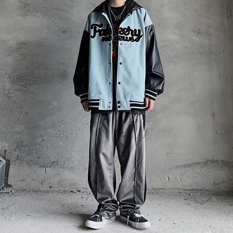 ♞AFF LIGA♞ Áo khoác bomber thêu chữ phong cách hip hop thời trang Hàn Quốc cho nam