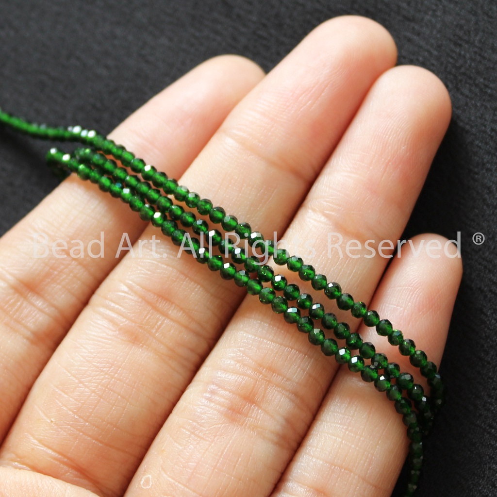 2MM Đá Lục Bảo Xanh Lá Đậm Xử Lý Nhiệt Giác Cắt, Mộc, Hoả, Đá Phối Vòng Tay Phong Thuỷ, Chuỗi Hạt S50