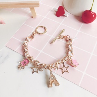 Lắc tay phối dây độc đáo charm tháp eiffel