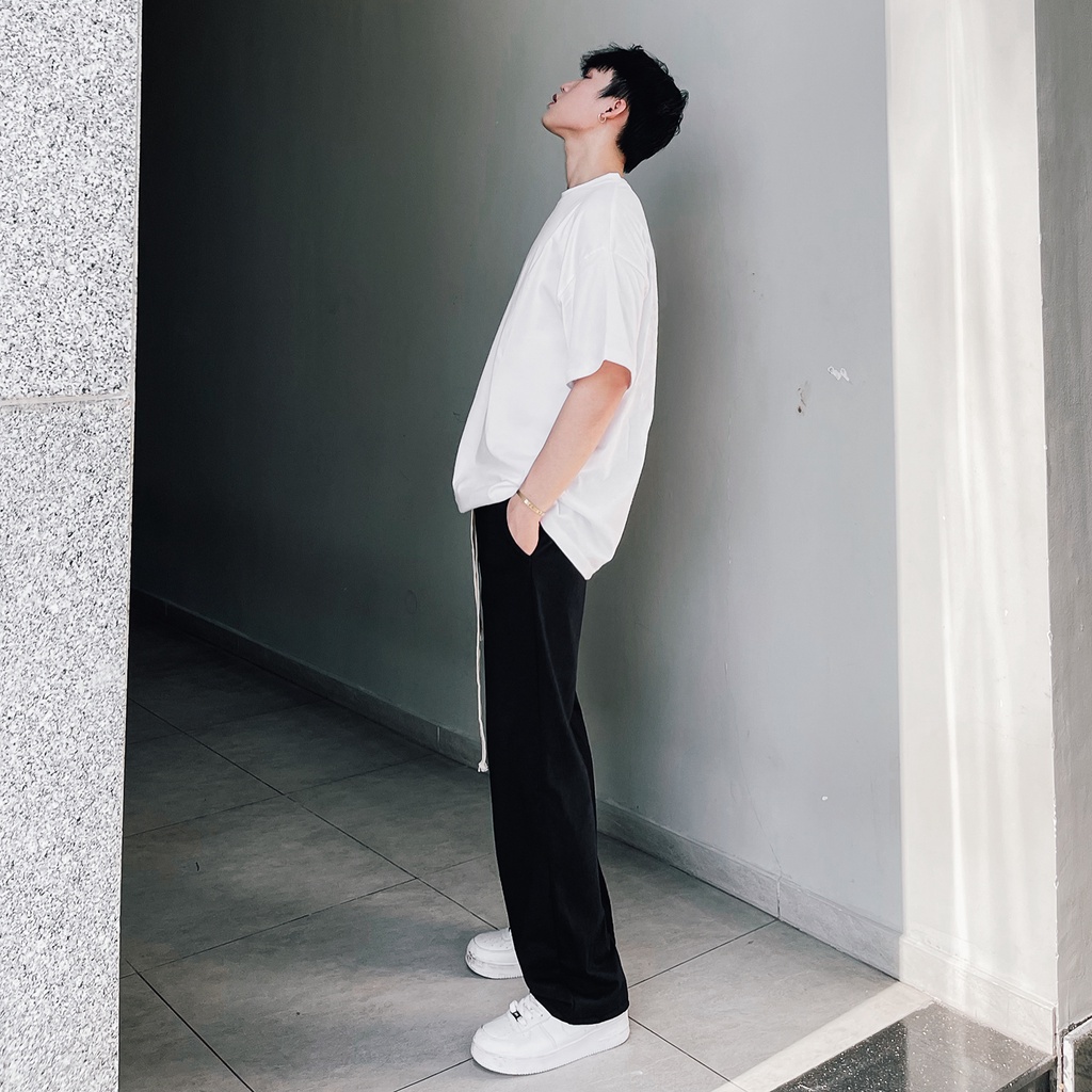 Quần Thun Trơn Unisex Chất Liệu 100% Cotton Form Suông Rộng Thoải Mái Phong Cách Đơn Giản