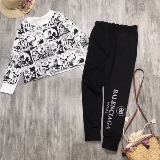 Sét áo hoạt hình croptop + quần phối chữ kèm ảnh thật