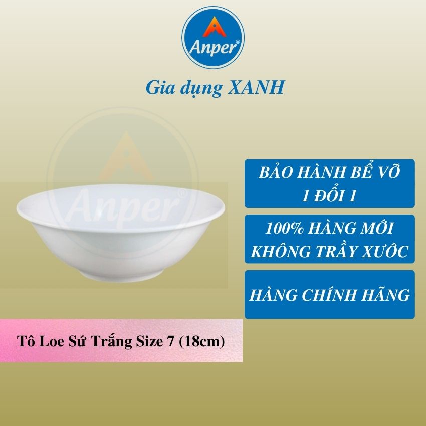 Combo 2 tô sứ 3 bát sứ ANPER dày size 15 18 20 cm ăn cơm gia đình và nhà hàng sang trọng an toàn