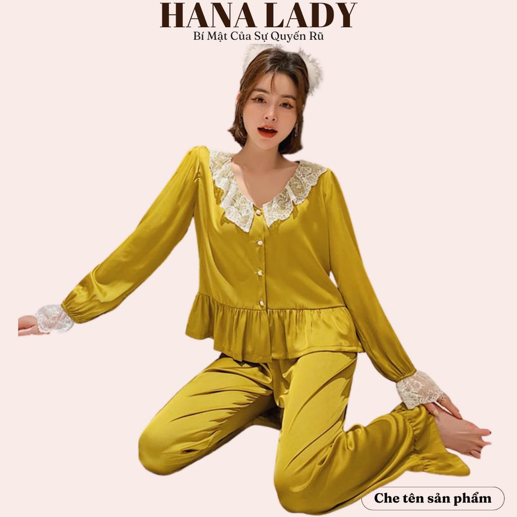 Đồ bộ mặc nhà - Pijama lụa cao cấp tiểu thư phối ren bèo PJ494