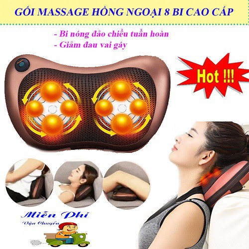 Gối massage hồng ngoại 8 𝑩𝑰 𝑪𝑶́ Đ𝑨̉𝑶 𝑪𝑯𝑰𝑬̂̀𝑼 giảm mệt mỏi đau nhức, chất liệu PU