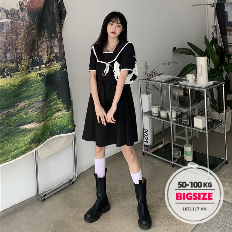 Đầm babydoll dáng suông Bigsize Váy nữ tay ngắn cổ bèo mùa hè Phong cách Hàn Quốc Thời Trang cá tính xinh đẹp bigsizegiaree