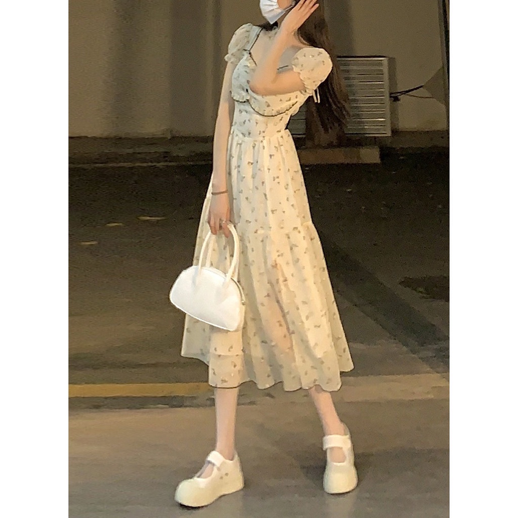 Đầm Hoa Ngắn Tay Thiết Kế Mới Thời Trang Mùa Hè Theo Phong Cách Pháp