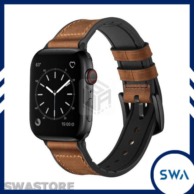 [Da thật] Dây da Apple Watch series 1/2/3/4/5 kiểu hybrid da lót silicon mát da tay, SWASTORE