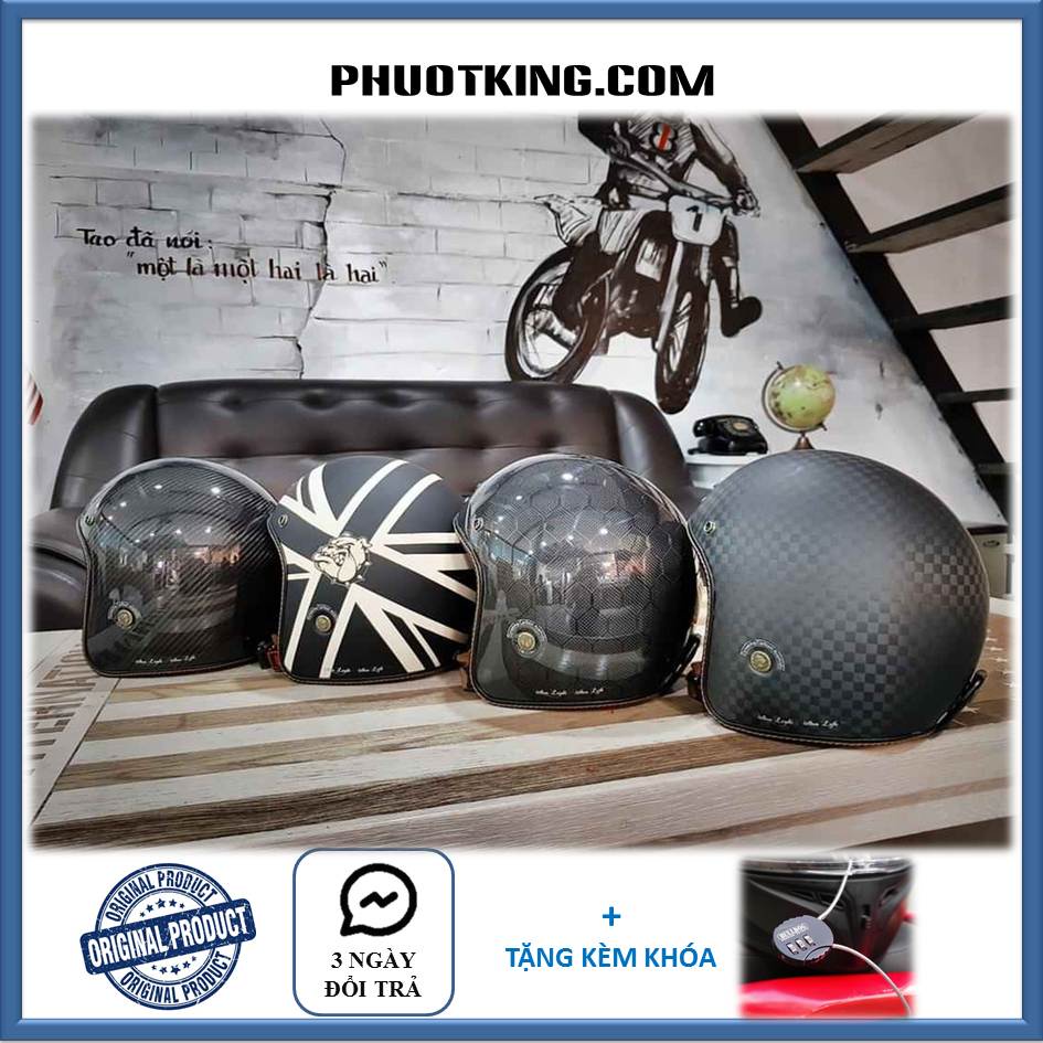 Mũ Bảo Hiểm 3/4 BULLDOG HELI CARBON  - Nón bảo hiểm 3.4 Bulldog cacbon