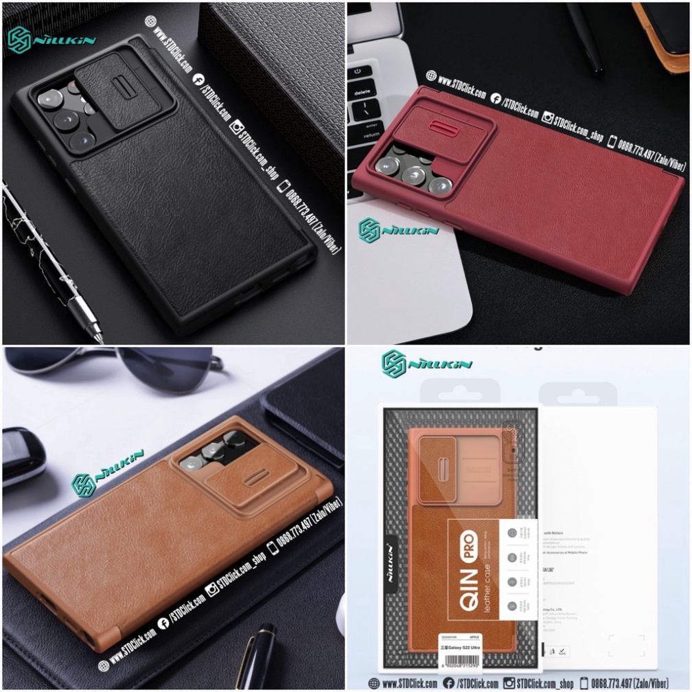 BAO DA SAMSUNG GALAXY S22 ULTRA 5G NILLKIN QIN PRO BẢO VỆ CAMERA CHÍNH HÃNG - HÀNG CHUẨN